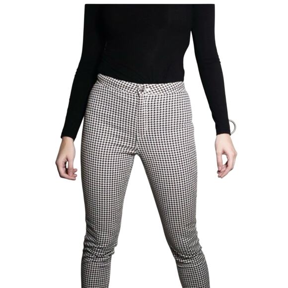 H&M Divided Houndstooth Check Stretch Twill Pants Size 4 Skinny Fit Raw Hem Cut - Picture 6 of 10